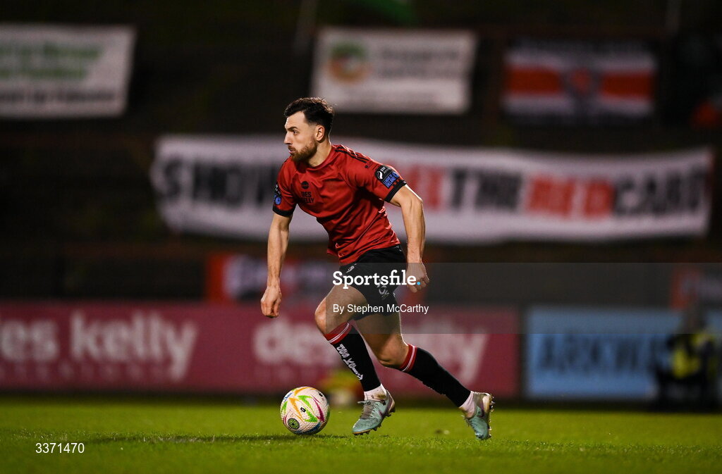 27 February 2026; Jordan Flores of Bohemians during the SSE Airtricity Men's Premier Division match between Bohemians and Shamrock Rovers at Dalymount Park in Dublin.  Photo by Stephen McCarthy/Sportsfile