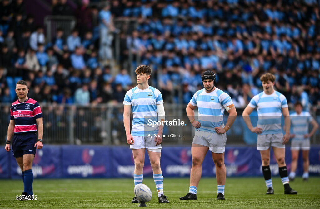 2 March 2026; Luke Coffey of Blackrock College prepares to kick a penalty during the Bank of Ireland Leinster Rugby Boys Schools Senior Cup semi-final match between St Michael's College and Blackrock College at Energia Park in Dublin. Photo by Shauna Clinton/Sportsfile