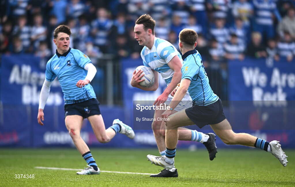 2 March 2026; Bernard White of Blackrock College makes a break during the Bank of Ireland Leinster Rugby Boys Schools Senior Cup semi-final match between St Michael's College and Blackrock College at Energia Park in Dublin. Photo by Shauna Clinton/Sportsfile