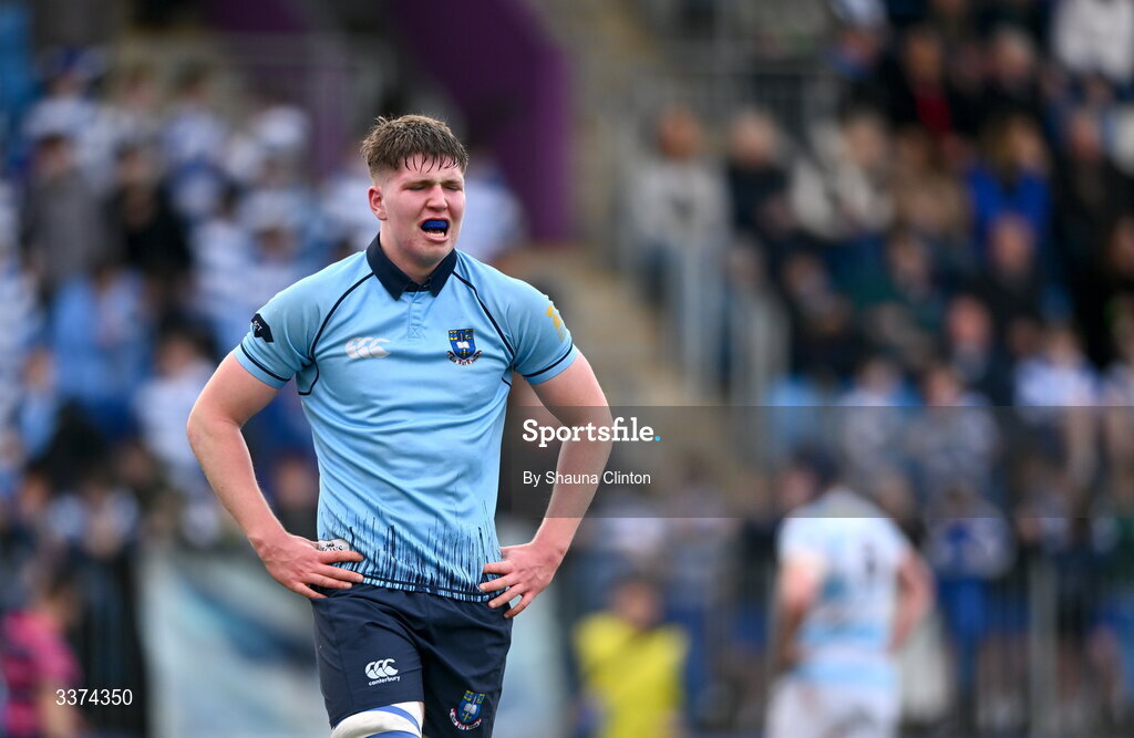 2 March 2026; Philip Lynch of St Michael's College during the Bank of Ireland Leinster Rugby Boys Schools Senior Cup semi-final match between St Michael's College and Blackrock College at Energia Park in Dublin. Photo by Shauna Clinton/Sportsfile