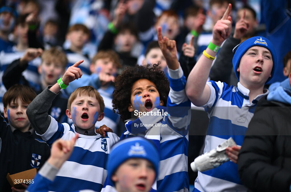 2 March 2026; Blackrock College supporters during the Bank of Ireland Leinster Rugby Boys Schools Senior Cup semi-final match between St Michael's College and Blackrock College at Energia Park in Dublin. Photo by Shauna Clinton/Sportsfile
