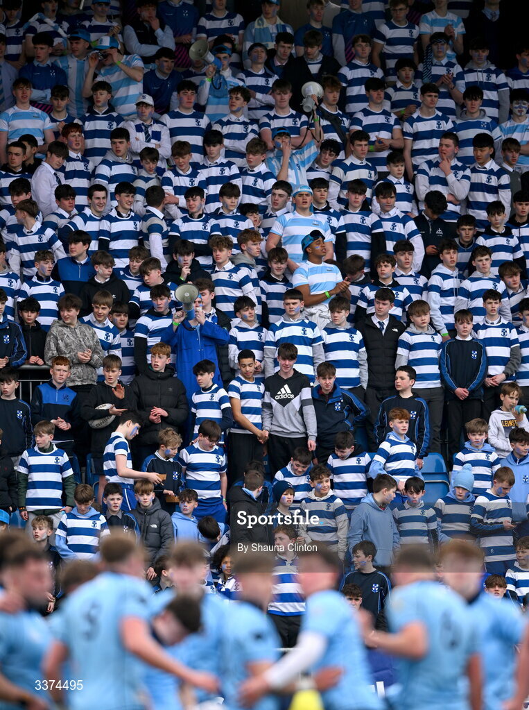 2 March 2026; Blackrock College supporters during the Bank of Ireland Leinster Rugby Boys Schools Senior Cup semi-final match between St Michael's College and Blackrock College at Energia Park in Dublin. Photo by Shauna Clinton/Sportsfile
