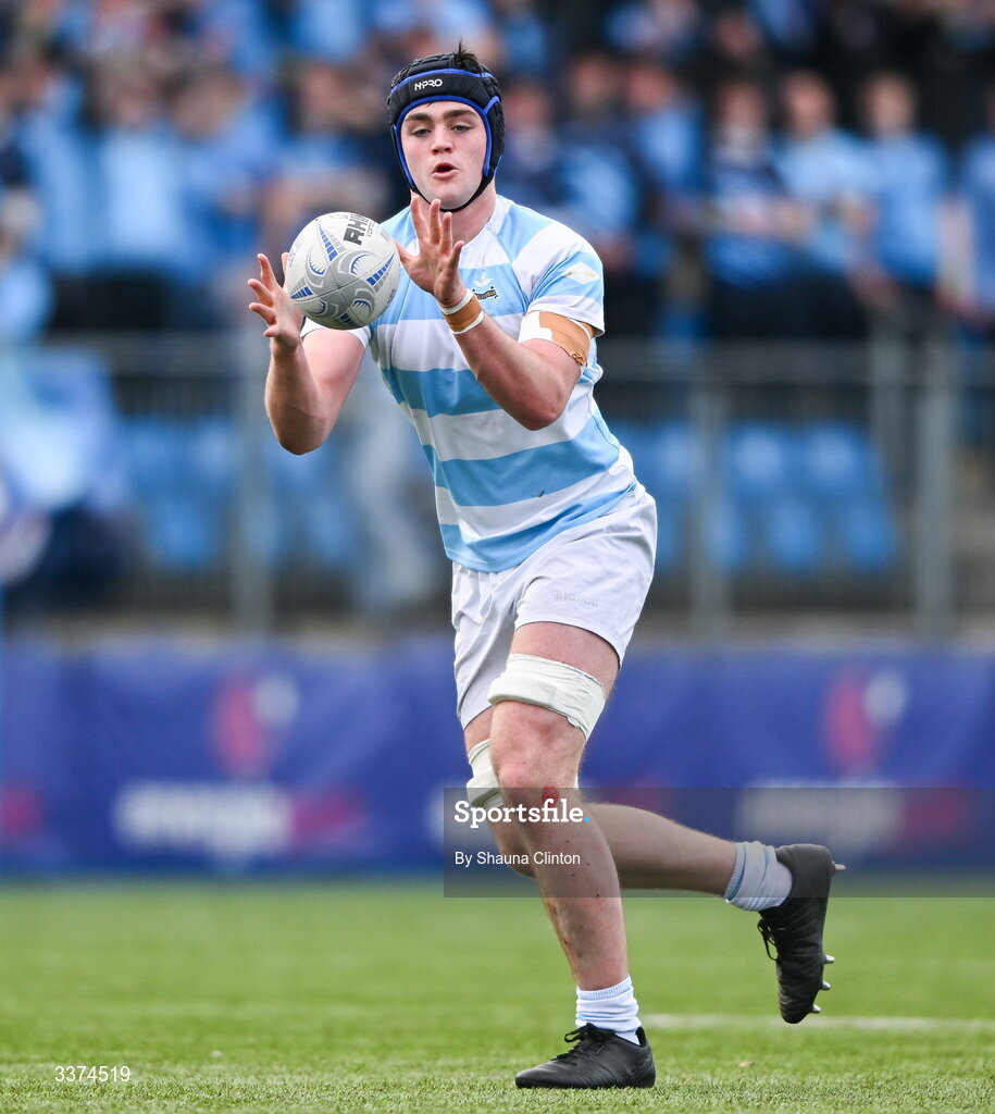 2 March 2026; Cian McCarron of Blackrock College during the Bank of Ireland Leinster Rugby Boys Schools Senior Cup semi-final match between St Michael's College and Blackrock College at Energia Park in Dublin. Photo by Shauna Clinton/Sportsfile