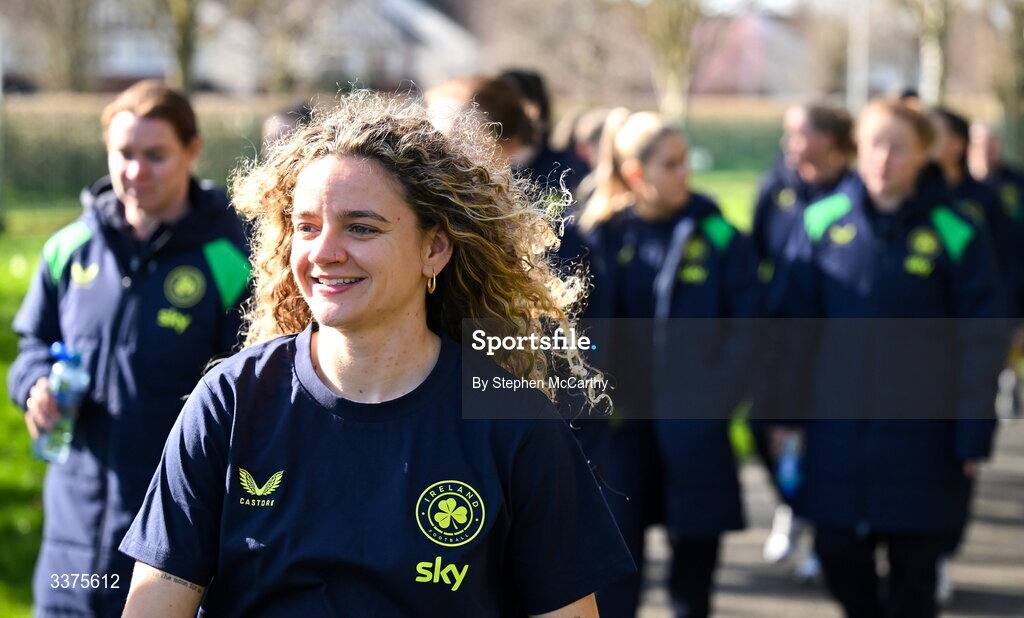 3 March 2026; Republic of Ireland players Leanne Kiernan during a team walk near their hotel ahead of the 2027 FIFA Women’s World Cup Qualifier match between Republic of Ireland and France at Tallaght Stadium in Dublin. Photo by Stephen McCarthy/Sportsfile