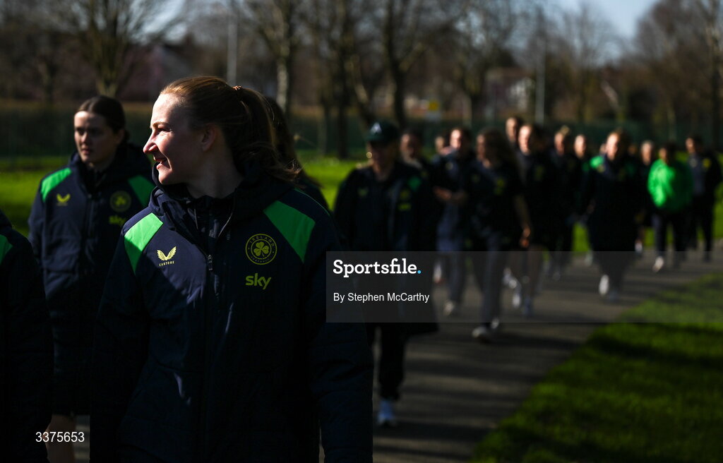 3 March 2026; Republic of Ireland's Courtney Brosnan during a team walk near their hotel ahead of the 2027 FIFA Women’s World Cup Qualifier match between Republic of Ireland and France at Tallaght Stadium in Dublin. Photo by Stephen McCarthy/Sportsfile