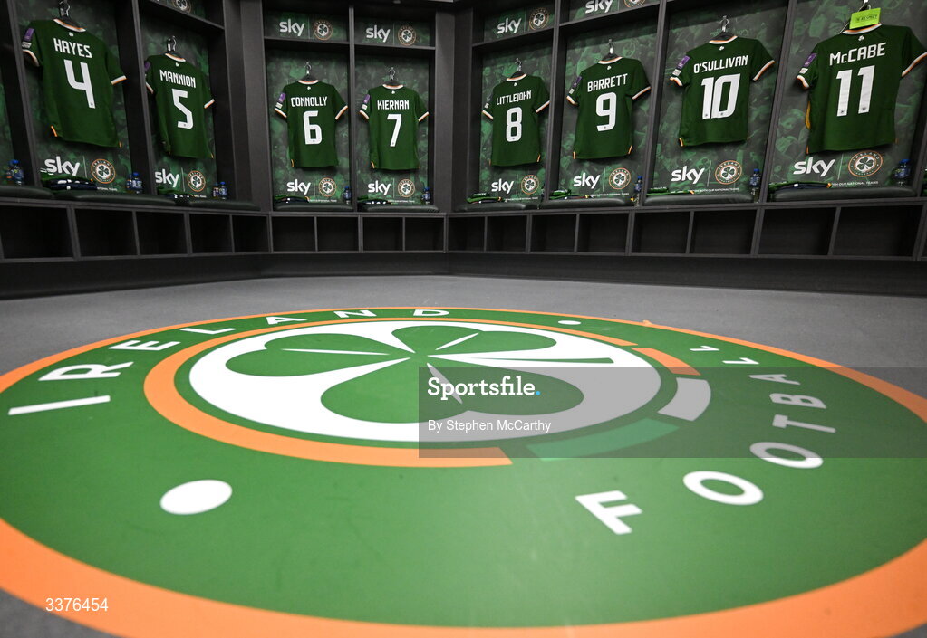 3 March 2026; A general view inside the Republic of Ireland dressing room before the 2027 FIFA Women’s World Cup Qualifier match between Republic of Ireland and France at Tallaght Stadium in Dublin. Photo by Stephen McCarthy/Sportsfile