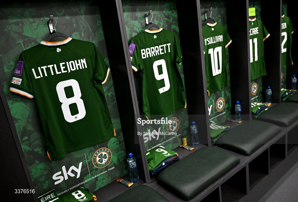 3 March 2026; A general view inside the Republic of Ireland dressing room before the 2027 FIFA Women’s World Cup Qualifier match between Republic of Ireland and France at Tallaght Stadium in Dublin. Photo by Stephen McCarthy/Sportsfile