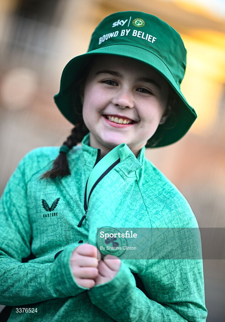 3 March 2026; Republic of Ireland supporter Orlaith Flemming, from Cork, before the 2027 FIFA Women’s World Cup Qualifier match between Republic of Ireland and France at Tallaght Stadium in Dublin. Photo by Shauna Clinton/Sportsfile