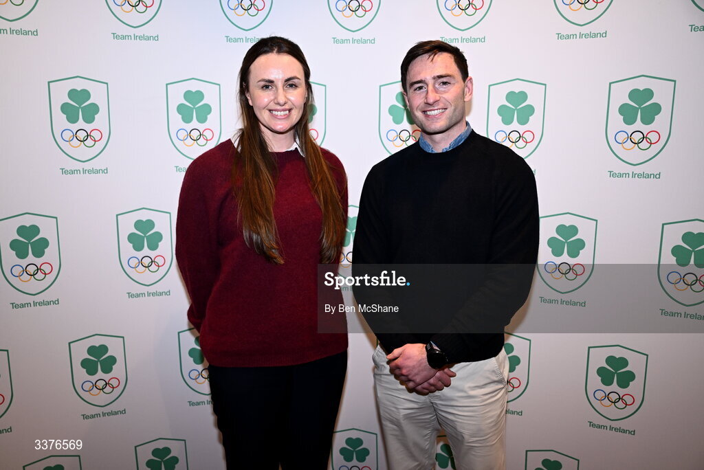 4 March 2026; Chair of the Athletes Commission Aifric Keogh, left, and vice-chair of the Athletes Commission Billy Dardis during an Olympic Federation of Ireland members event at the Clayton Hotel, Cardiff Lane in Dublin. Photo by Ben McShane/Sportsfile
