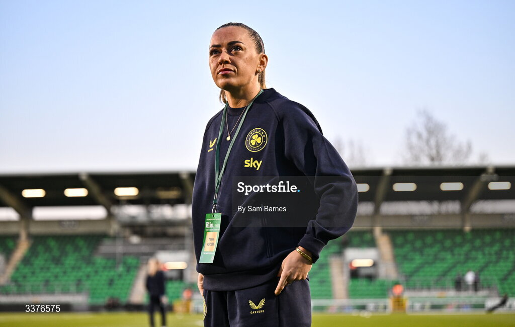 3 March 2026; Katie McCabe of Republic of Ireland walks the pitch before the 2027 FIFA Women’s World Cup Qualifier match between Republic of Ireland and France at Tallaght Stadium in Dublin. Photo by Sam Barnes/Sportsfile