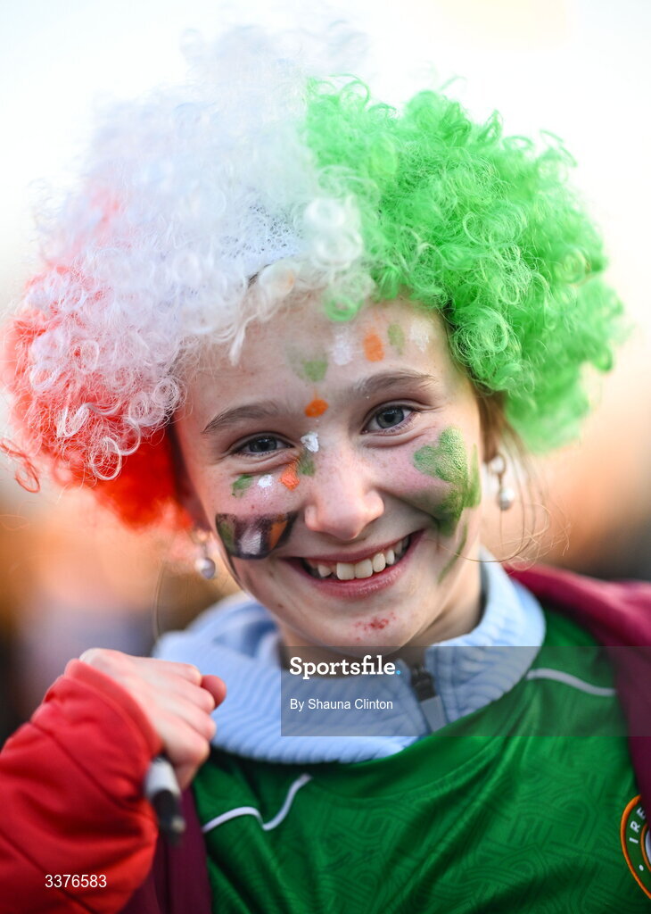 3 March 2026; Republic of Ireland supporter Isabel Queeley before the 2027 FIFA Women’s World Cup Qualifier match between Republic of Ireland and France at Tallaght Stadium in Dublin. Photo by Shauna Clinton/Sportsfile