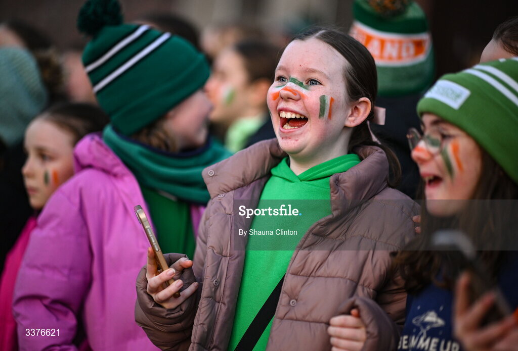 3 March 2026; Republic of Ireland supporters before the 2027 FIFA Women’s World Cup Qualifier match between Republic of Ireland and France at Tallaght Stadium in Dublin. Photo by Shauna Clinton/Sportsfile
