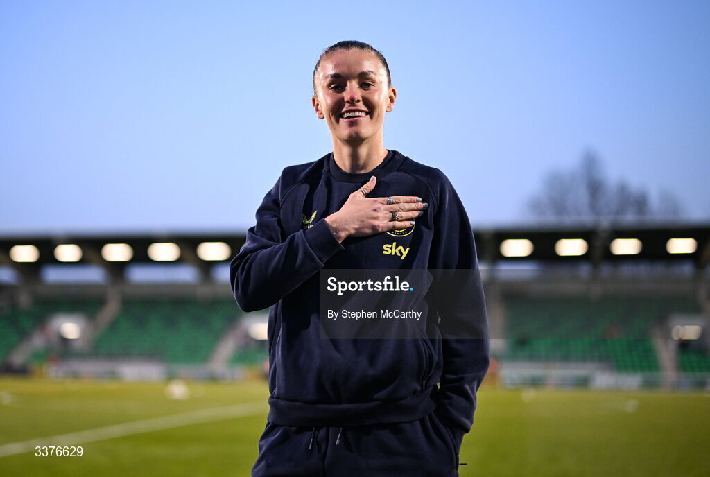 3 March 2026; Caitlin Hayes of Republic of Ireland walks the pitch before the 2027 FIFA Women’s World Cup Qualifier match between Republic of Ireland and France at Tallaght Stadium in Dublin. Photo by Stephen McCarthy/Sportsfile