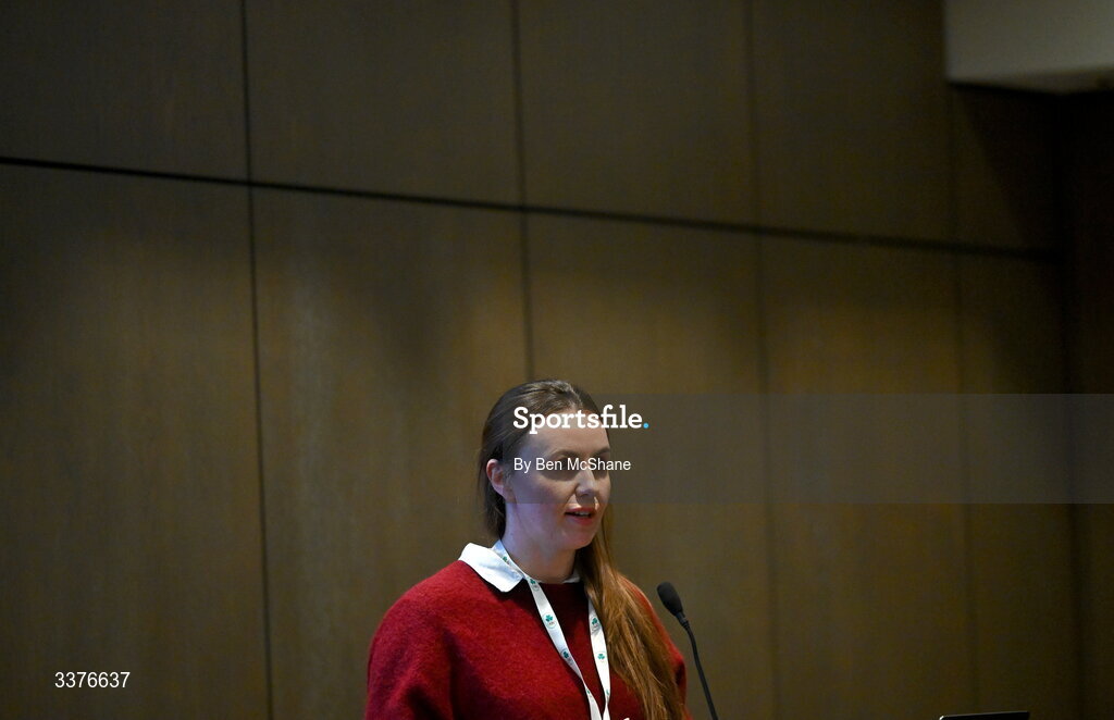 4 March 2026; Chair of the Athletes Commission Aifric Keogh during an Olympic Federation of Ireland members event at the Clayton Hotel, Cardiff Lane in Dublin. Photo by Ben McShane/Sportsfile