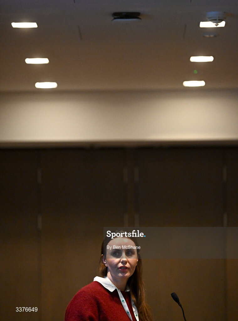 4 March 2026; Chair of the Athletes Commission Aifric Keogh during an Olympic Federation of Ireland members event at the Clayton Hotel, Cardiff Lane in Dublin. Photo by Ben McShane/Sportsfile