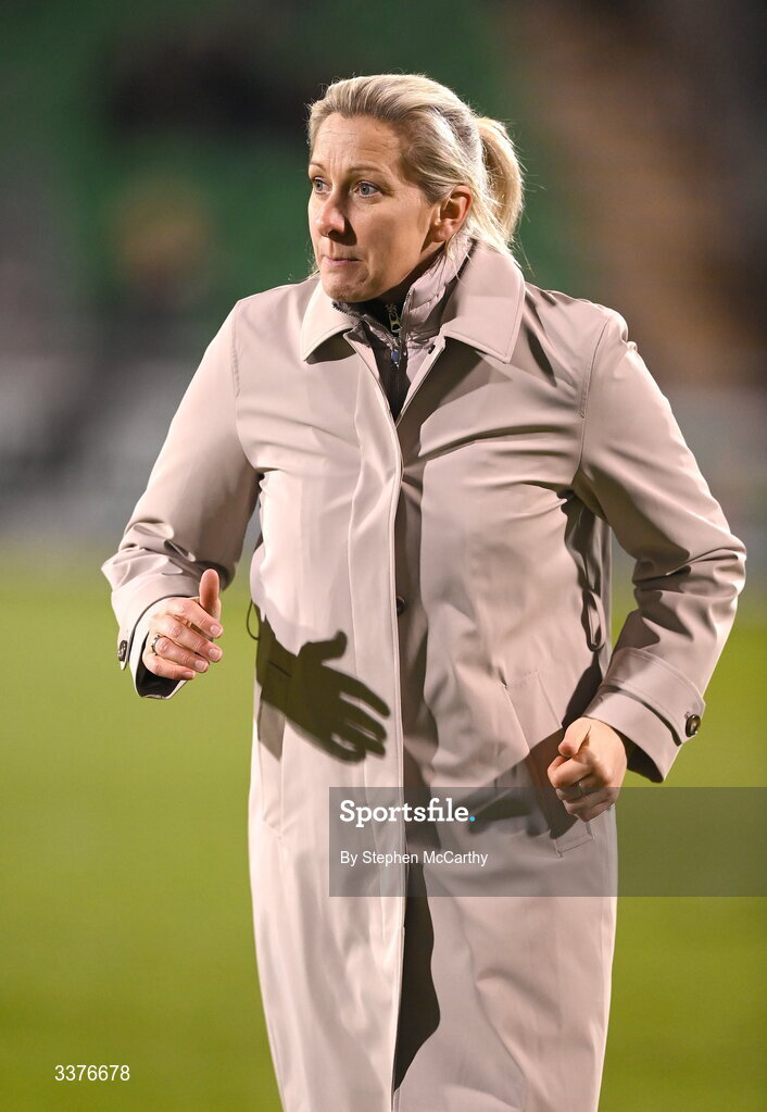 3 March 2026; Republic of Ireland head coach Carla Ward before the 2027 FIFA Women’s World Cup Qualifier match between Republic of Ireland and France at Tallaght Stadium in Dublin. Photo by Stephen McCarthy/Sportsfile