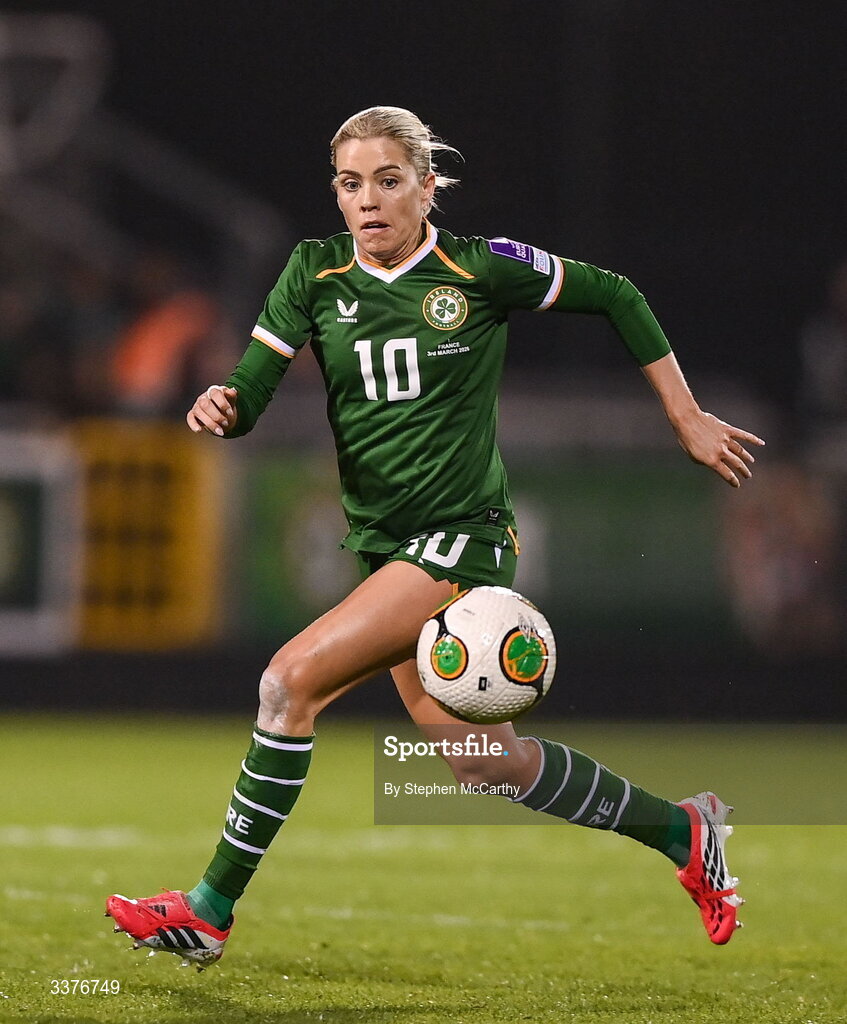 3 March 2026; Denise O’Sullivan of Republic of Ireland during the 2027 FIFA Women’s World Cup Qualifier match between Republic of Ireland and France at Tallaght Stadium in Dublin. Photo by Stephen McCarthy/Sportsfile