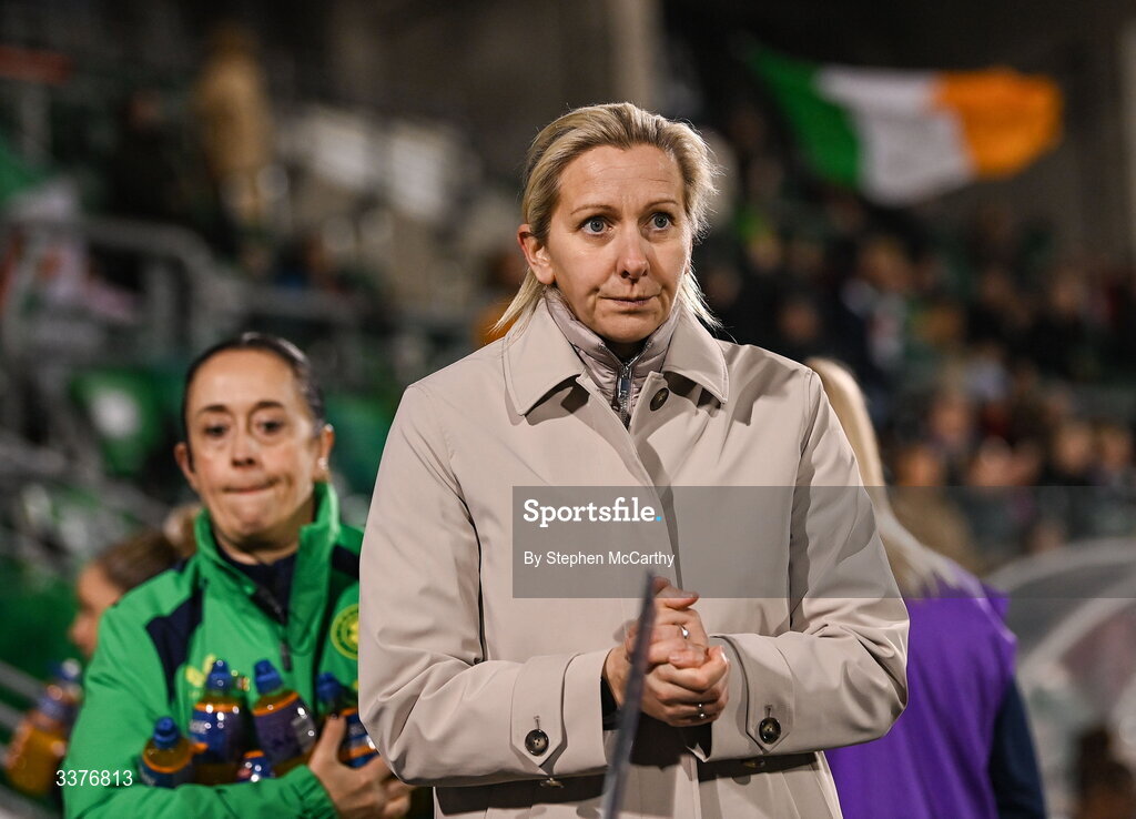 3 March 2026; Republic of Ireland head coach Carla Ward before the 2027 FIFA Women’s World Cup Qualifier match between Republic of Ireland and France at Tallaght Stadium in Dublin. Photo by Stephen McCarthy/Sportsfile
