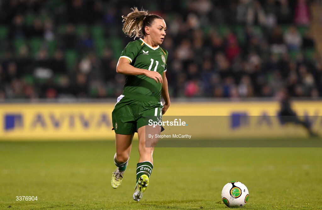 3 March 2026; Katie McCabe of Republic of Ireland during the 2027 FIFA Women’s World Cup Qualifier match between Republic of Ireland and France at Tallaght Stadium in Dublin. Photo by Stephen McCarthy/Sportsfile