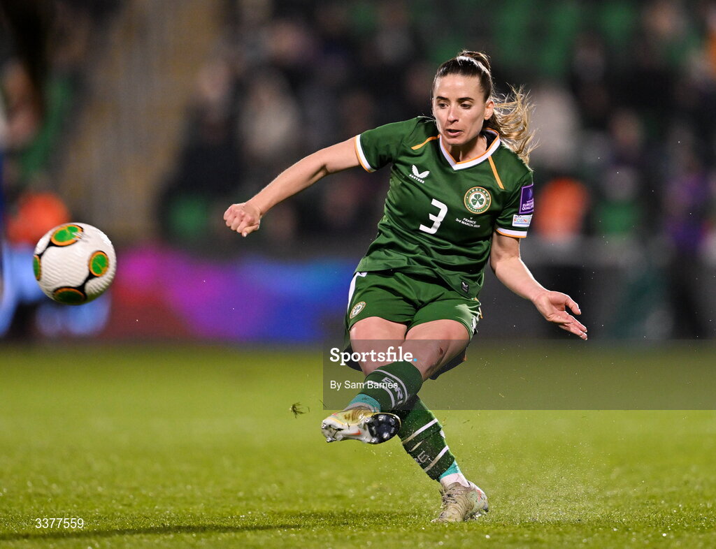 3 March 2026; Chloe Mustaki of Republic of Ireland during the 2027 FIFA Women’s World Cup Qualifier match between Republic of Ireland and France at Tallaght Stadium in Dublin. Photo by Sam Barnes/Sportsfile