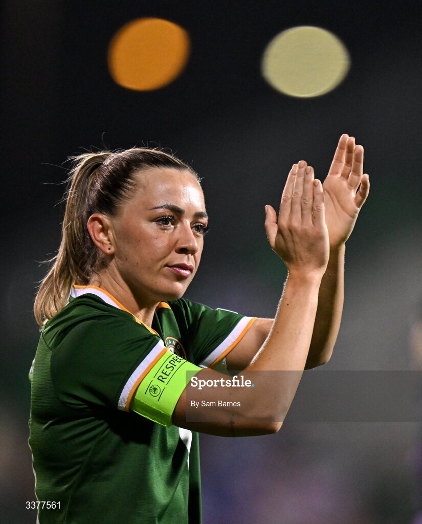 3 March 2026; Katie McCabe of Republic of Ireland after the 2027 FIFA Women’s World Cup Qualifier match between Republic of Ireland and France at Tallaght Stadium in Dublin. Photo by Sam Barnes/Sportsfile