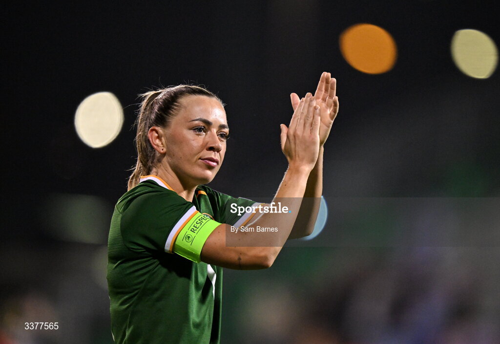 3 March 2026; Katie McCabe of Republic of Ireland after the 2027 FIFA Women’s World Cup Qualifier match between Republic of Ireland and France at Tallaght Stadium in Dublin. Photo by Sam Barnes/Sportsfile