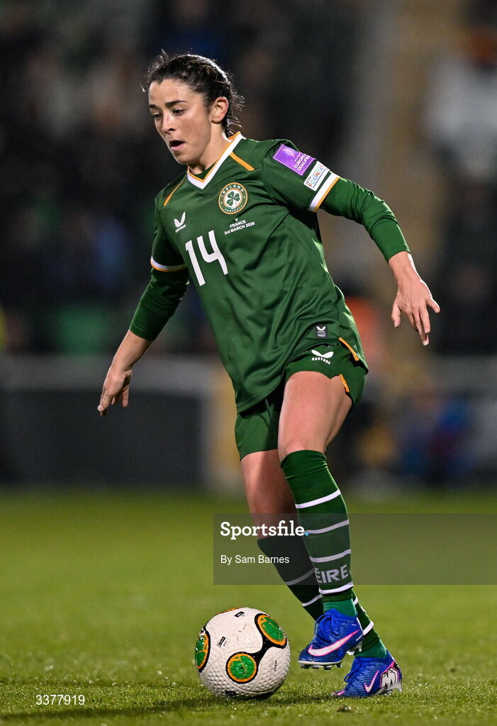 3 March 2026; Marissa Sheva of Republic of Ireland during the 2027 FIFA Women’s World Cup Qualifier match between Republic of Ireland and France at Tallaght Stadium in Dublin. Photo by Sam Barnes/Sportsfile