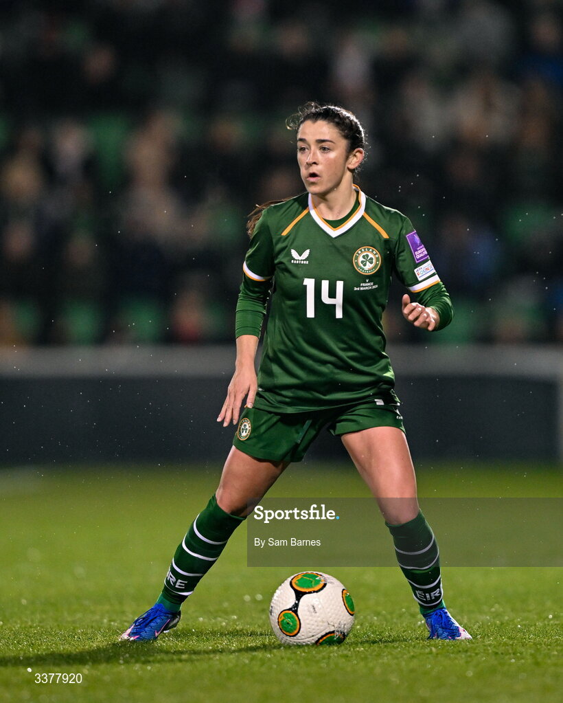 3 March 2026; Marissa Sheva of Republic of Ireland during the 2027 FIFA Women’s World Cup Qualifier match between Republic of Ireland and France at Tallaght Stadium in Dublin. Photo by Sam Barnes/Sportsfile