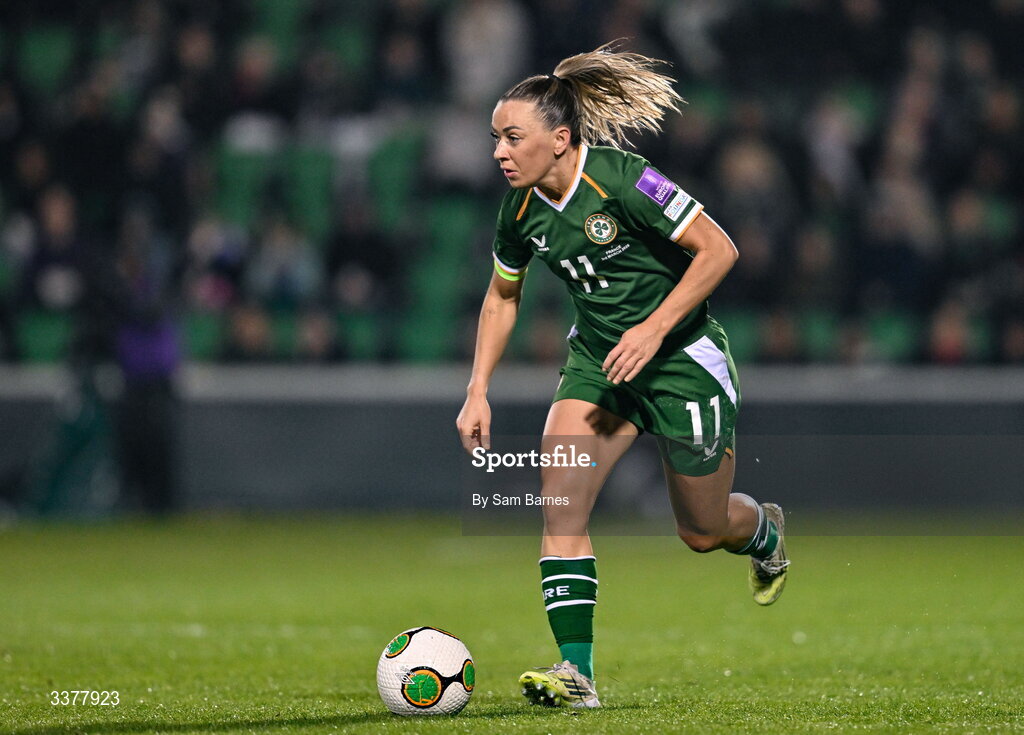 3 March 2026; Katie McCabe of Republic of Ireland during the 2027 FIFA Women’s World Cup Qualifier match between Republic of Ireland and France at Tallaght Stadium in Dublin. Photo by Sam Barnes/Sportsfile