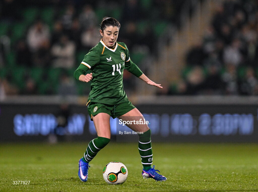 3 March 2026; Marissa Sheva of Republic of Ireland during the 2027 FIFA Women’s World Cup Qualifier match between Republic of Ireland and France at Tallaght Stadium in Dublin. Photo by Sam Barnes/Sportsfile