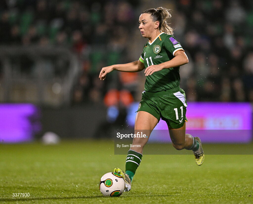 3 March 2026; Katie McCabe of Republic of Ireland during the 2027 FIFA Women’s World Cup Qualifier match between Republic of Ireland and France at Tallaght Stadium in Dublin. Photo by Sam Barnes/Sportsfile