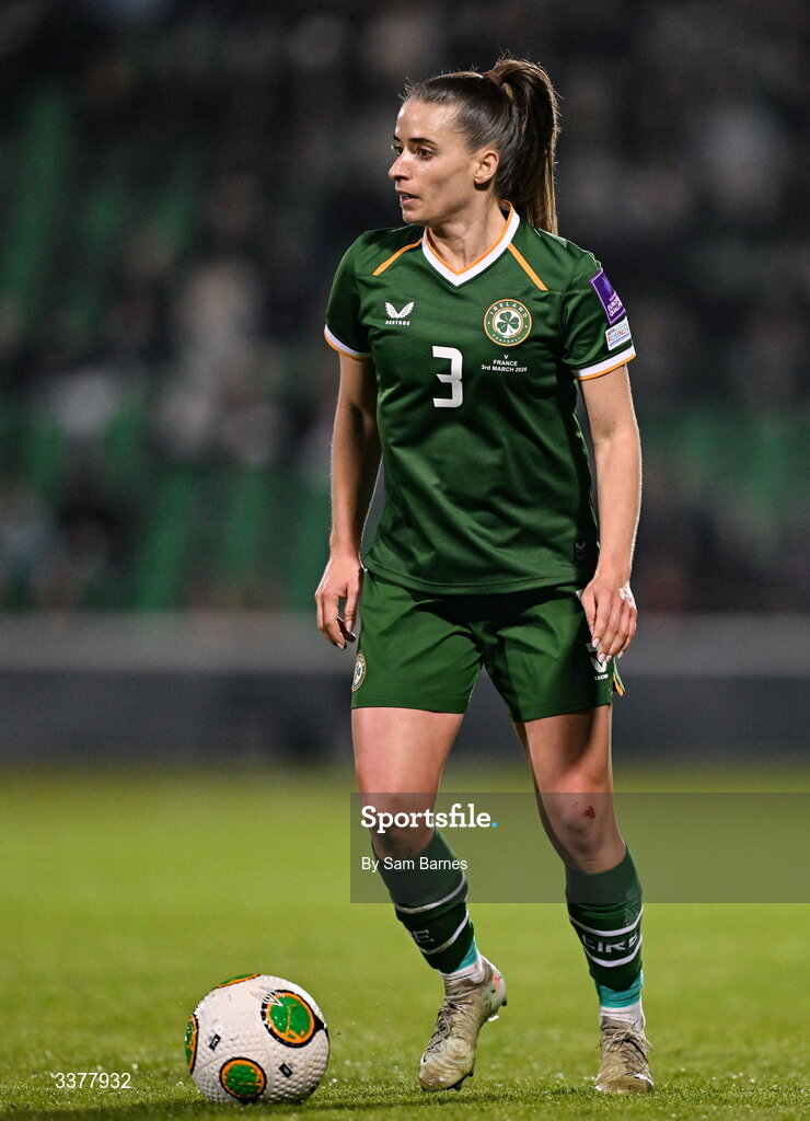 3 March 2026; Chloe Mustaki of Republic of Ireland during the 2027 FIFA Women’s World Cup Qualifier match between Republic of Ireland and France at Tallaght Stadium in Dublin. Photo by Sam Barnes/Sportsfile