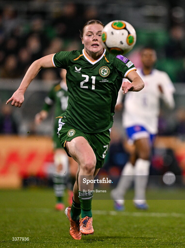 3 March 2026; Emily Murphy of Republic of Ireland during the 2027 FIFA Women’s World Cup Qualifier match between Republic of Ireland and France at Tallaght Stadium in Dublin. Photo by Sam Barnes/Sportsfile
