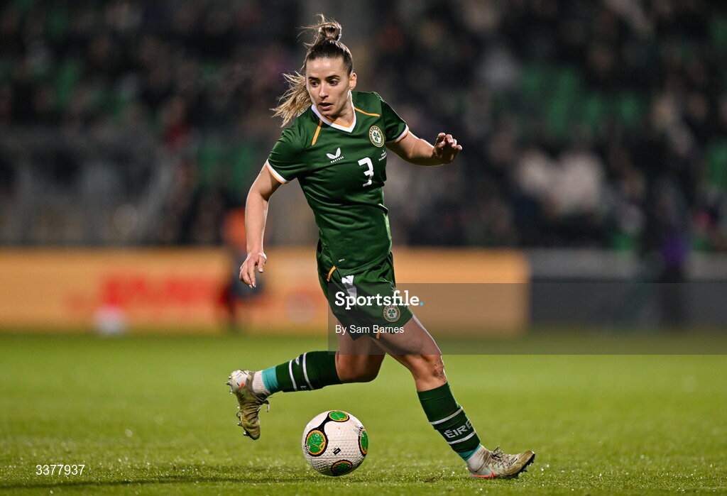 3 March 2026; Chloe Mustaki of Republic of Ireland during the 2027 FIFA Women’s World Cup Qualifier match between Republic of Ireland and France at Tallaght Stadium in Dublin. Photo by Sam Barnes/Sportsfile
