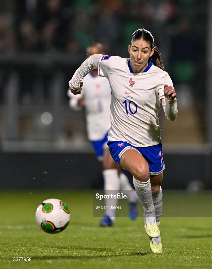 3 March 2026; Clara Mateo of France during the 2027 FIFA Women’s World Cup Qualifier match between Republic of Ireland and France at Tallaght Stadium in Dublin. Photo by Sam Barnes/Sportsfile
