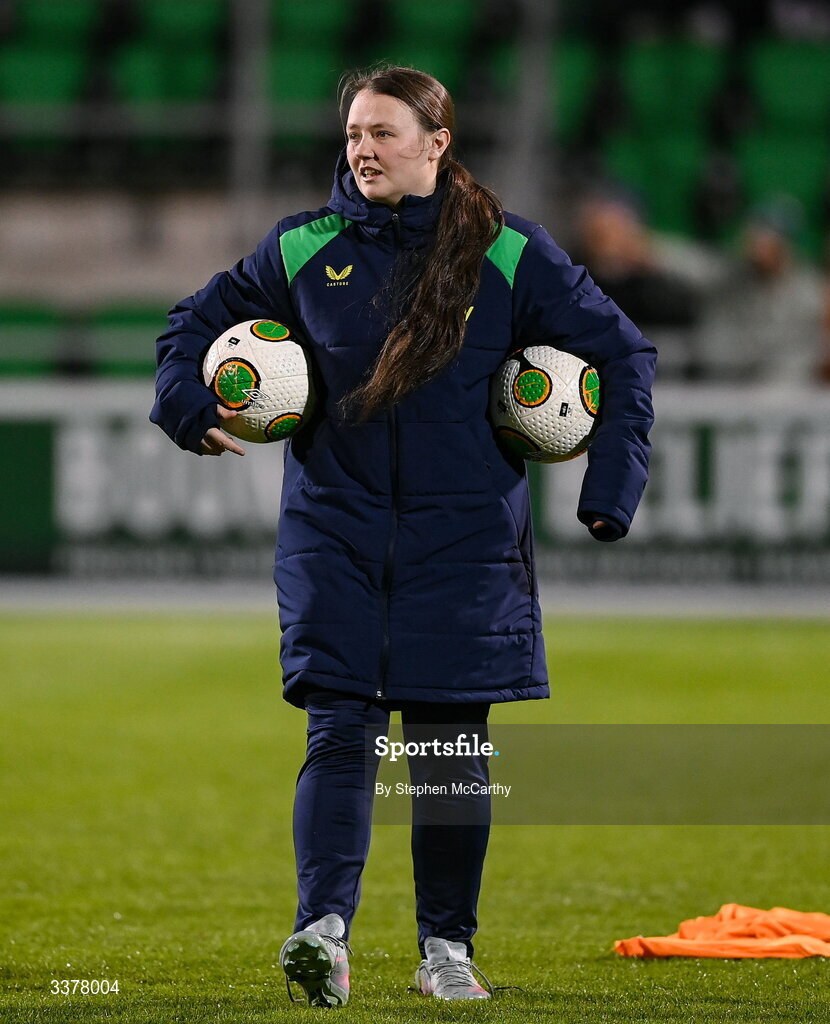 3 March 2026; Republic of Ireland equipment officer Rachel O'Hanlon before the 2027 FIFA Women’s World Cup Qualifier match between Republic of Ireland and France at Tallaght Stadium in Dublin. Photo by Stephen McCarthy/Sportsfile