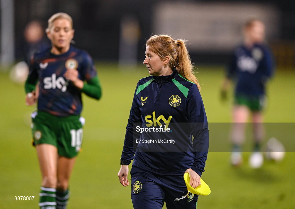 3 March 2026; Republic of Ireland performance coach Holly Pickett before the 2027 FIFA Women’s World Cup Qualifier match between Republic of Ireland and France at Tallaght Stadium in Dublin. Photo by Stephen McCarthy/Sportsfile