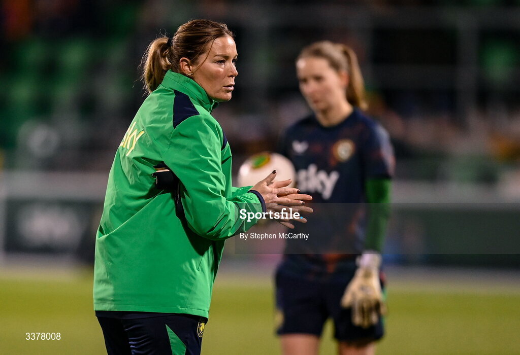 3 March 2026; Republic of Ireland goalkeeping coach Emma Byrne before the 2027 FIFA Women’s World Cup Qualifier match between Republic of Ireland and France at Tallaght Stadium in Dublin. Photo by Stephen McCarthy/Sportsfile