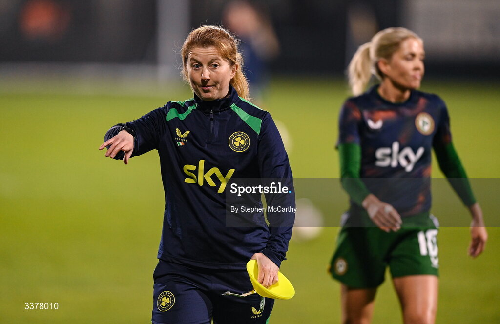3 March 2026; Republic of Ireland performance coach Holly Pickett before the 2027 FIFA Women’s World Cup Qualifier match between Republic of Ireland and France at Tallaght Stadium in Dublin. Photo by Stephen McCarthy/Sportsfile
