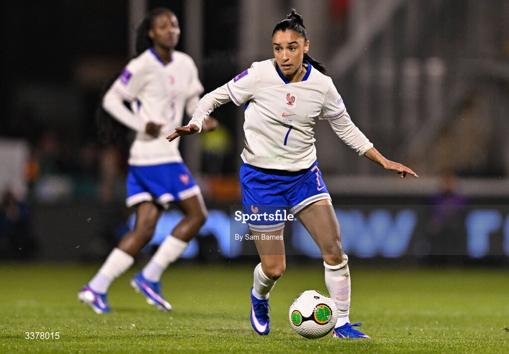 3 March 2026; Sakina Karchaoui of France during the 2027 FIFA Women’s World Cup Qualifier match between Republic of Ireland and France at Tallaght Stadium in Dublin. Photo by Sam Barnes/Sportsfile