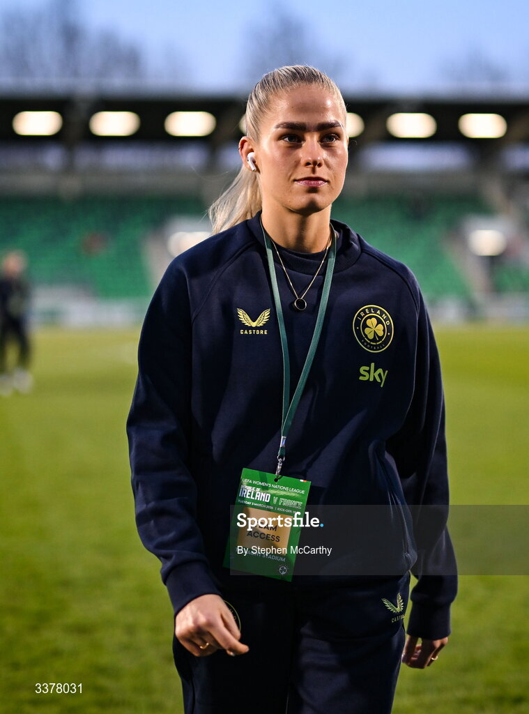 3 March 2026; Tara O'Hanlon before the 2027 FIFA Women’s World Cup Qualifier match between Republic of Ireland and France at Tallaght Stadium in Dublin. Photo by Stephen McCarthy/Sportsfile