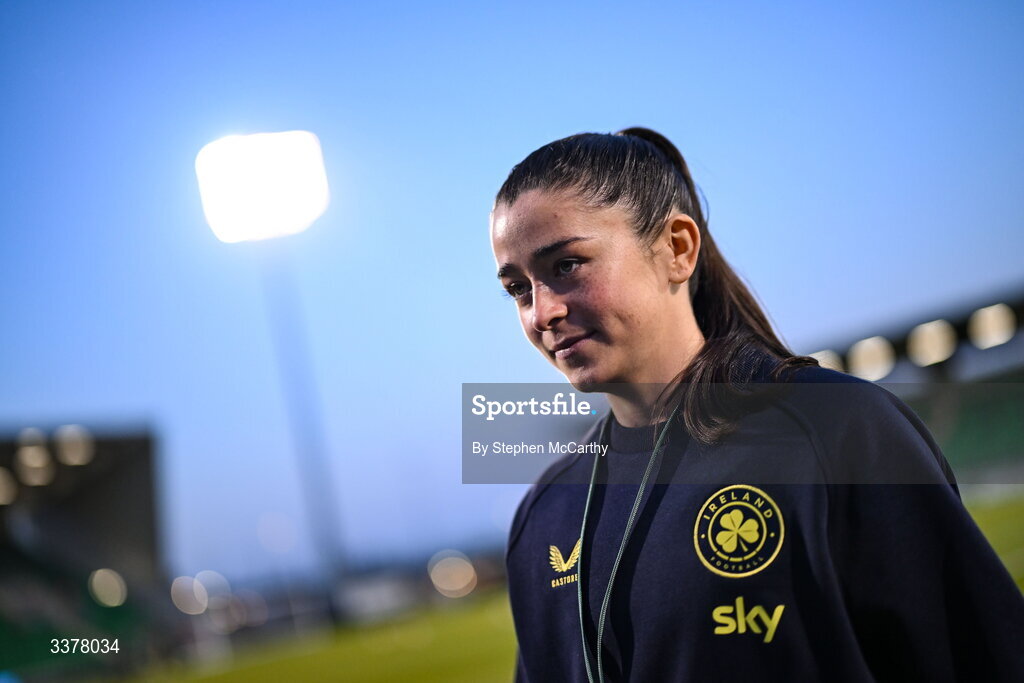 3 March 2026; Marissa Sheva before the 2027 FIFA Women’s World Cup Qualifier match between Republic of Ireland and France at Tallaght Stadium in Dublin. Photo by Stephen McCarthy/Sportsfile