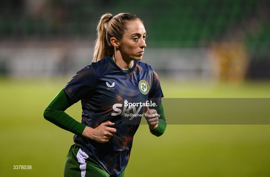 3 March 2026; Megan Connolly of Republic of Ireland before the 2027 FIFA Women’s World Cup Qualifier match between Republic of Ireland and France at Tallaght Stadium in Dublin. Photo by Stephen McCarthy/Sportsfile