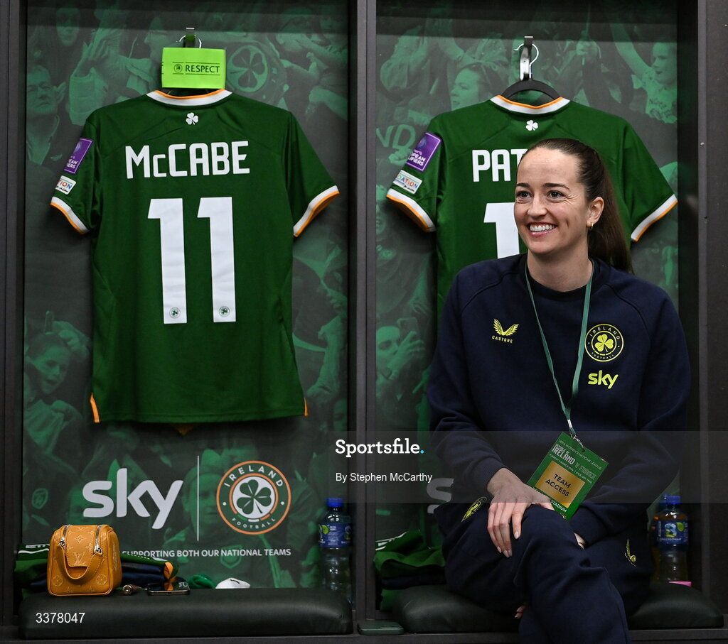 3 March 2026; Anna Patten of Republic of Ireland in their dressing room before the 2027 FIFA Women’s World Cup Qualifier match between Republic of Ireland and France at Tallaght Stadium in Dublin. Photo by Stephen McCarthy/Sportsfile