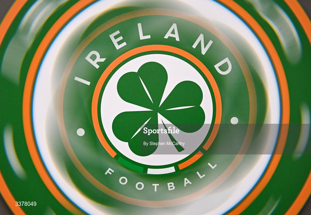 3 March 2026; (EDITOR'S NOTE; This image was created using a special effects camera filter) A general view of the Republic of Ireland and Ireland Football crest in their dressing room before the 2027 FIFA Women’s World Cup Qualifier match between Republic of Ireland and France at Tallaght Stadium in Dublin. Photo by Stephen McCarthy/Sportsfile