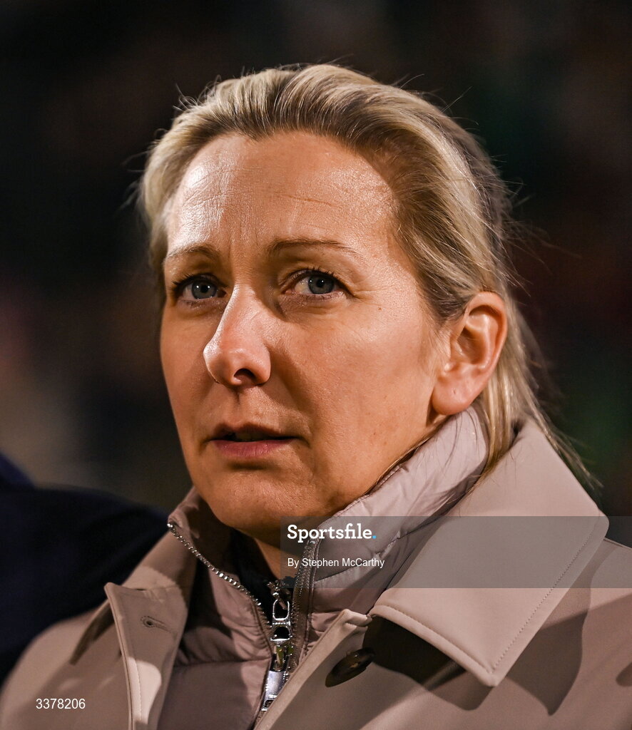 3 March 2026; Republic of Ireland head coach Carla Ward before the 2027 FIFA Women’s World Cup Qualifier match between Republic of Ireland and France at Tallaght Stadium in Dublin. Photo by Stephen McCarthy/Sportsfile