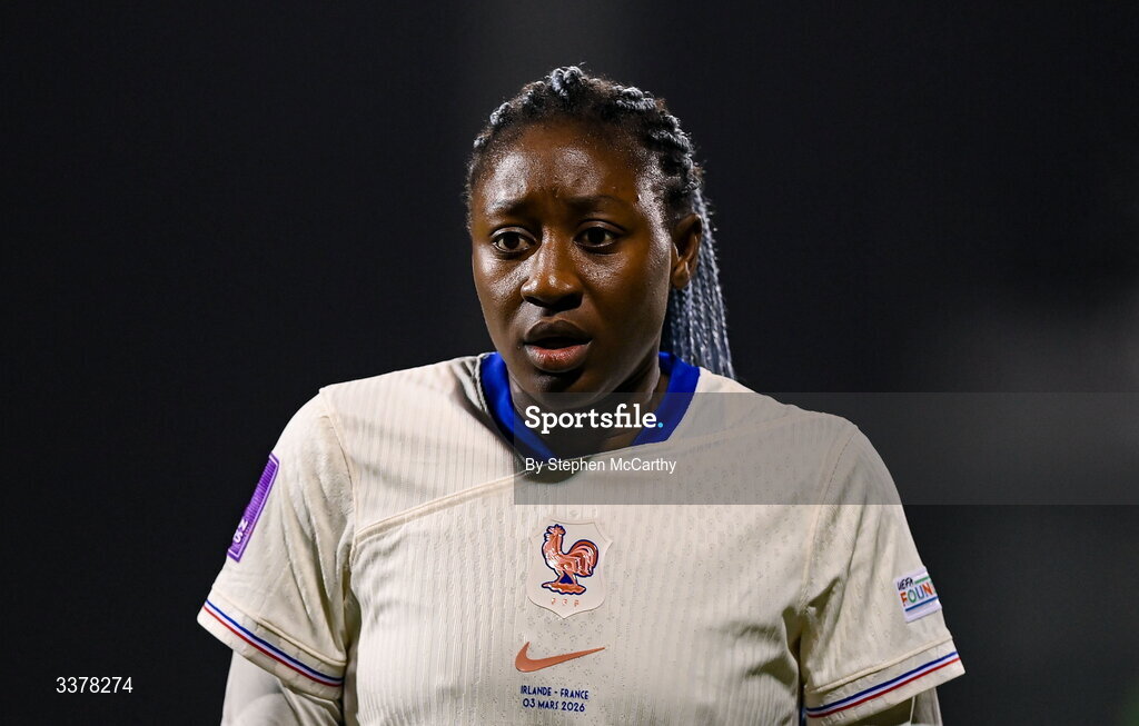 3 March 2026; Kadidiatou Diani of France during the 2027 FIFA Women’s World Cup Qualifier match between Republic of Ireland and France at Tallaght Stadium in Dublin. Photo by Stephen McCarthy/Sportsfile