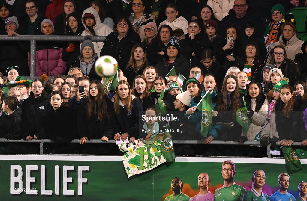 3 March 2026; Supporters during the 2027 FIFA Women’s World Cup Qualifier match between Republic of Ireland and France at Tallaght Stadium in Dublin. Photo by Stephen McCarthy/Sportsfile