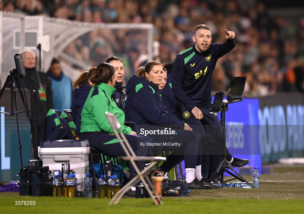 3 March 2026; Republic of Ireland assistant coach Gary Cronin during the 2027 FIFA Women’s World Cup Qualifier match between Republic of Ireland and France at Tallaght Stadium in Dublin. Photo by Stephen McCarthy/Sportsfile