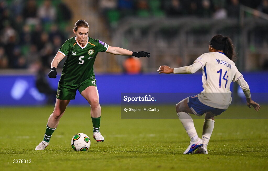 3 March 2026; Aoife Mannion of Republic of Ireland during the 2027 FIFA Women’s World Cup Qualifier match between Republic of Ireland and France at Tallaght Stadium in Dublin. Photo by Stephen McCarthy/Sportsfile